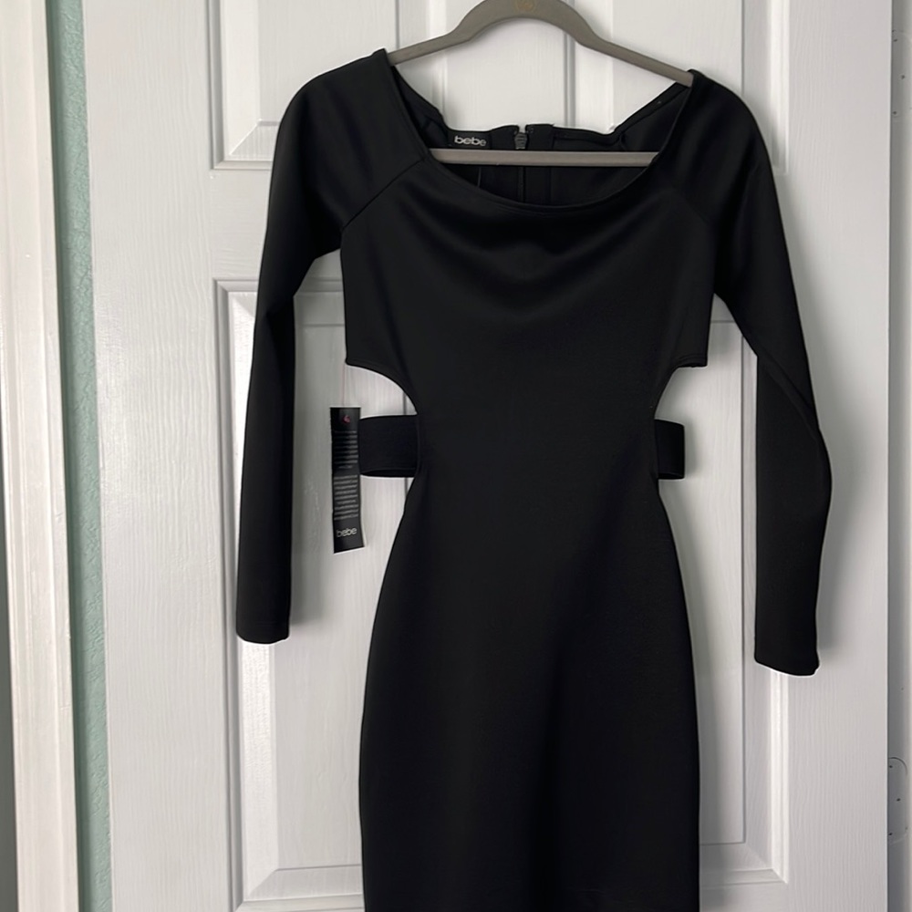 Bebe black side cut out dress new